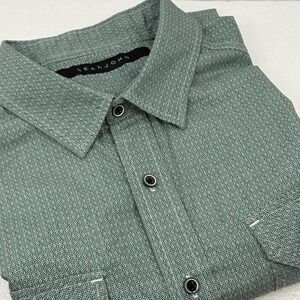 Sean Jean Short Sleeve Button Up Shirt Men's L 100% Cotton Green Y2K‎